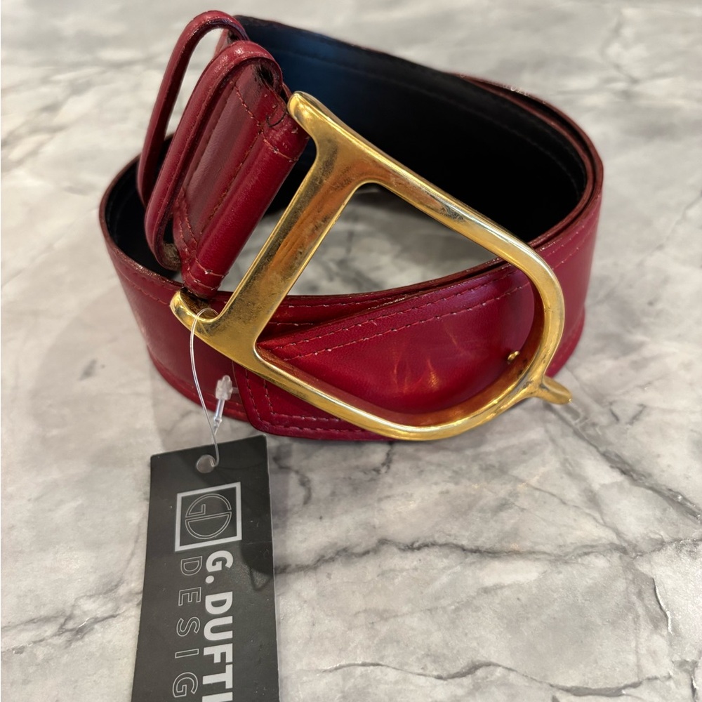 Duftler Gold Buckle Red Leather Equestrian Belt
